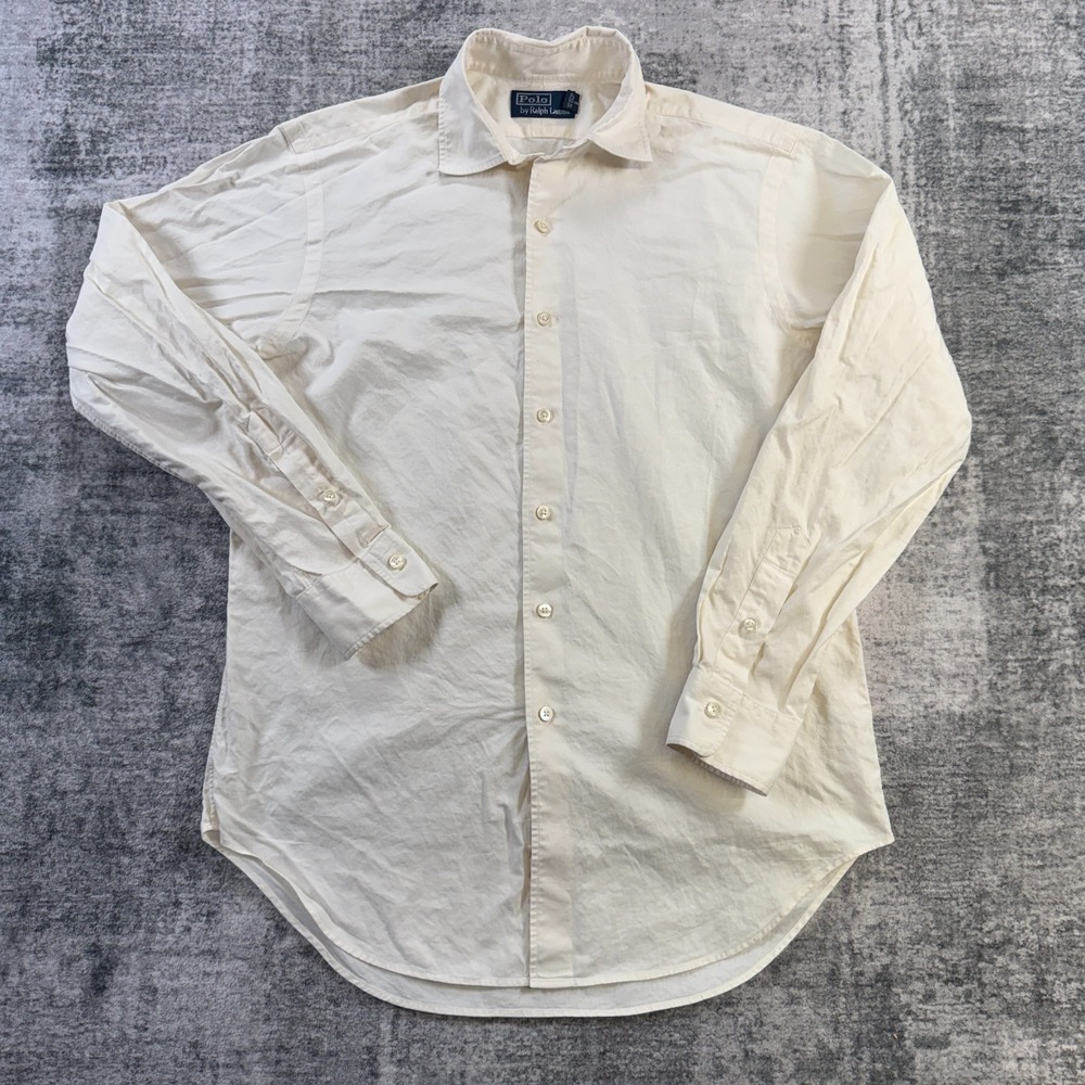 VTG Polo Ralph Lauren Shirt Mens Medium Creamy White Lightweight Cotton Dress